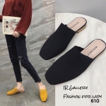 รองเท้าแตะผ้าทอทรงสลิปเปอร์ (สีดำ)