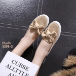 รองเท้าสลิปเปอร์แต่งโบว์ (สีกากี)