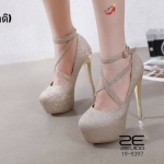 รองเท้าคัทชูส้นสูงเสริมหน้าไขว้ (สีทอง)