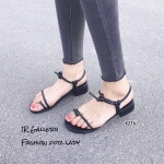 รองเท้าแตะเสริมส้นแต่งสายผูก (สีดำ)