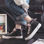 รองเท้าผ้าใบแฟชั่นหุ้มข้อเชือกทูโทน (สีดำ)