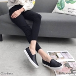 รองเท้าผ้าใบทรงสวมแต่งลายเกล็ด (สีดำ)