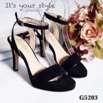 รองเท้าส้นสูงกำมะหยี่สายเล็ก (สีดำ)