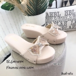 รองเท้าลำลองส้นเตารีดแต่งโบว์ (สีครีม)