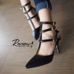 รองเท้าส้นสูงรัดข้อ3ชั้น Style Valentino (สีดำ)