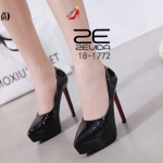 รองเท้าคัทชูส้นสูงหนังแก้ว (สีดำ)