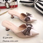 รองเท้าส้นเตี้ยเปิดส้นสไตล์ Poem (สีชมพู)