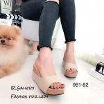 รองเท้าส้นเตารีดแบบสวงเปิดหน้า (สีครีม)