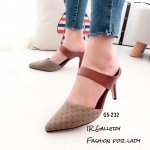 รองเท้าส้นสูงเปิดส้นแต่งลาย (น้ำตาล)