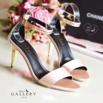 รองเท้าส้นสูงซาตินคาดทอง (สีชมพู)