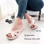 รองเท้าส้นเตารีดหน้าสานสไตล์ลำลอง (สีครีม)