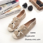 รองเท้าทรงสวมปักหน้าแมว (สีตาลผ้ากระสอบ)