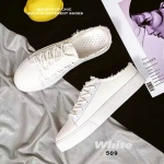 รองเท้าผ้าใบเปิดส้นแต่งปลายลุ่ย (สีขาว)