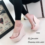 รองเท้าส้นเตารีดส้นพียูแต่งสายคาดใส (สีชมพู)