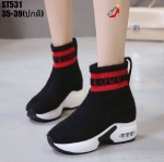 รองเท้าผ้าใบแฟชั่นทรงถุงเท้าผ้าทอ (สีแดง)