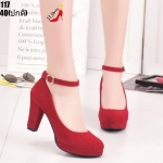 รองเท้าคัทชูรัดข้อทรงหัวมน (สีแดงสด)