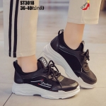 รองเท้าผ้าใบทรงSporทรงสวมtแต่งเชือกหลอก (สีดำ)
