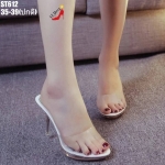 รองเท้าเท้าส้นสูงแต่งคาดใสนิ่ม (สีเงิน)