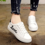 รองเท้าผ้าใบpuปักลายLove (สีดำ)