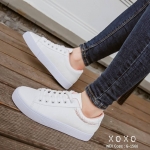 รองเท้าผ้าใบแต่งขอบสีพาสเทล (สีชมพู)