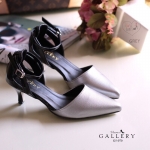 พร้อมส่ง : รองเท้าหัวแหลมลายหนังช้าง (สีเทา)