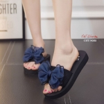 รองเท้าแตะแต่งโบว์ซีฟอง (สีน้ำเงิน)