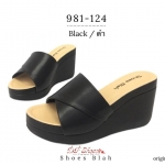 รองเท้าส้นเตารีดสายคาดสไตล์ลำลอง (สีดำ)