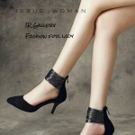 รองเท้าคัทชูส้นสูงแต่งเชือกรัดข้อ (สีดำ)