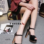 รองเท้าส้นสูงหนังแก้วทรงเปิดหน้า (สีดำ)