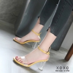 รองเท้าส้นแก้วใสรัดข้อ (สีเหลือง)