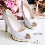 รองเท้าส้นสูงกลิตเตอร์รุ่นเปิดหน้าเท้า (สีเงิน)