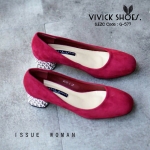 รองเท้าคัทชูหัวตัด Style MIUMIU (สีแดงเข้ม)