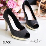 รองเท้าส้นสูงกลิตเตอร์รุ่นเปิดหน้าเท้า (สีดำ)