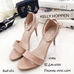 รองเท้าส้นสูงหนังแก้วแต่งสายรัด (สีชมพู)