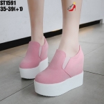 รองเท้าผ้าใบเสริมส้นแบบสวมสไตล์แฟชั่นเกาหลี (สีชมพู)