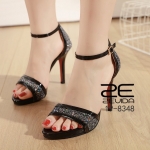 รองเท้าส้นสูงหนังเงาแต่งกลิตเตอร์ (สีดำ)