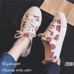 รองเท้าผ้าใบเปิดส้นแต่ลายผลไม้ (ลายสตรอว์เบอร์รี่)
