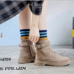 รองเท้าบูทหุ้มข้อแต่งสายคาดเข็มขัด (สีกากี)