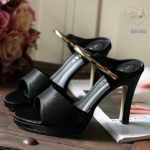 พร้อมส่ง : รองเท้าส้นสูงสายคาดทอง (สีดำ)