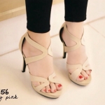 รองเท้าส้นเข็มไขว้2ชั้น (สีครีม)