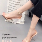 รองเท้าส้นแก้วรัดข้อ (สีชมพู)