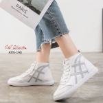 รองเท้าผ้าใบหุ้มข้อแต่งลาย (สีขาว)