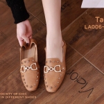 รองเท้าคัทชูนิ่มแต่งอะไหล่ (สีน้ำตาล)