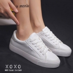 รองเท้าผ้าใบแต่งขอบพาสเทล (สีขาว)