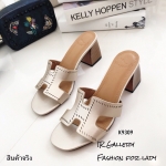 รองเท้าแตะ Hermes เสริมส้นฉลุลาย (สีทอง)