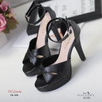 รองเท้าส้นสูงรัดข้อแต่งส้นกลิตเตอร์ (สีดำ)