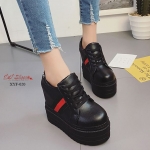 รองเท้าผ้าใบเสริมส้แต่งแถบสไตล์มัฟฟิน (สีดำ)