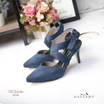 รองเท้าคัทชูส้นสูงแต่งสายรัดเข็มขัด (สีน้ำเงิน)