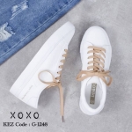 รองเท้าผ้าใบสีพาสเทลสไตล์หนังแกะ (สีกากี)