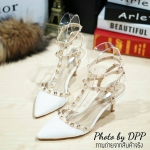 พร้อมส่ง : รองเท้า Valentino T-strap rockstud heels 2015 (สีขาว)